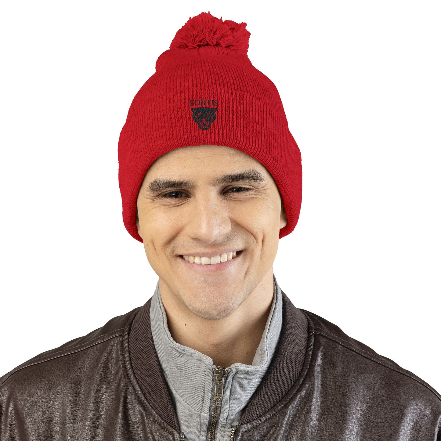 Embroidered Pom-Pom Beanie — FORTIS Panther Knit Cap
