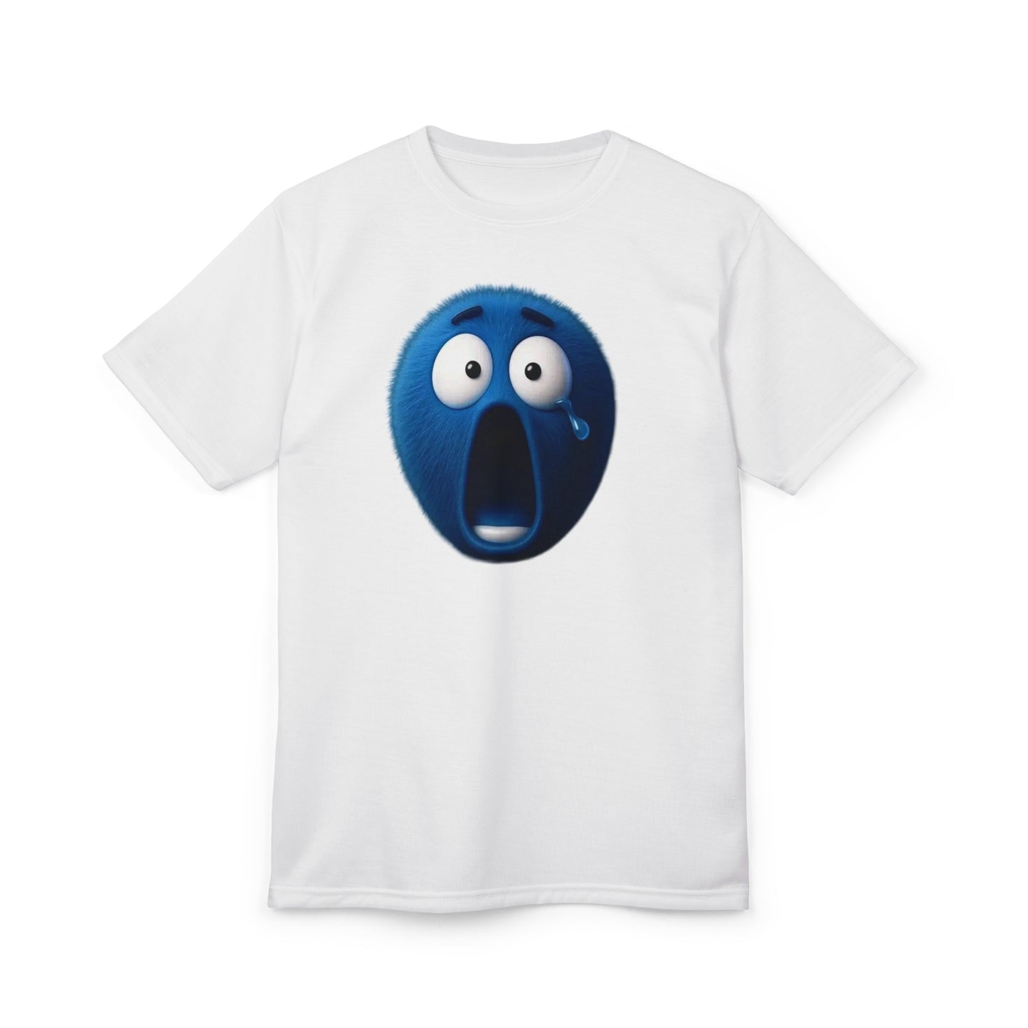 Blue Shocked Emoji T-Shirt — Funny Fuzzy Face Graphic Tee