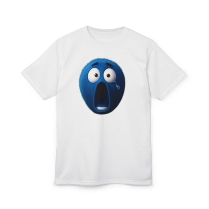 Blue Shocked Emoji T-Shirt — Funny Fuzzy Face Graphic Tee