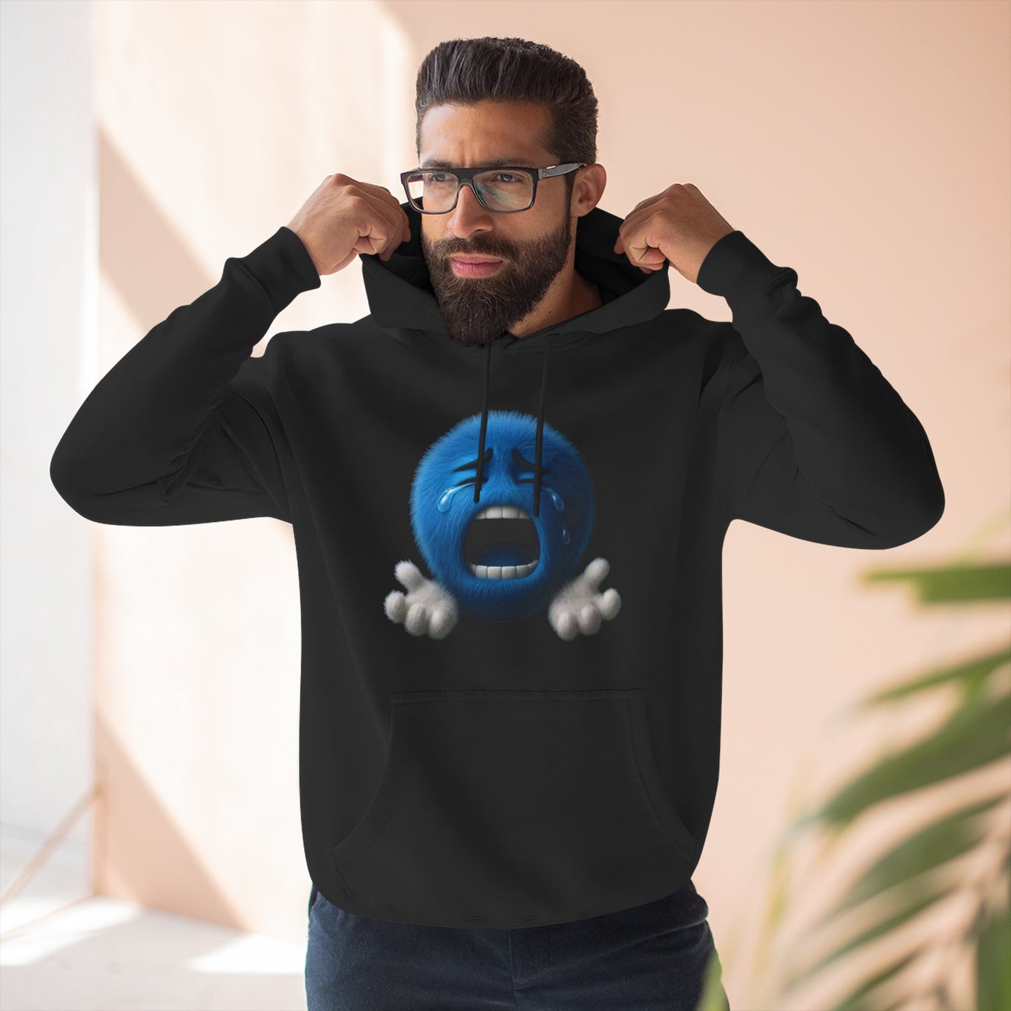 Blue Scream Emoji Hoodie — Cute 3D Emoticon Graphic Fleece Pullover