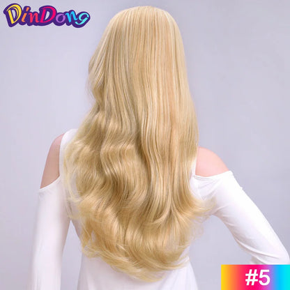 24" Synthetic Wave 3/4 Ladies Half Wig Hair Wavy Wigs with Comb on a Mesh Head Cap Clip in Hair Extension