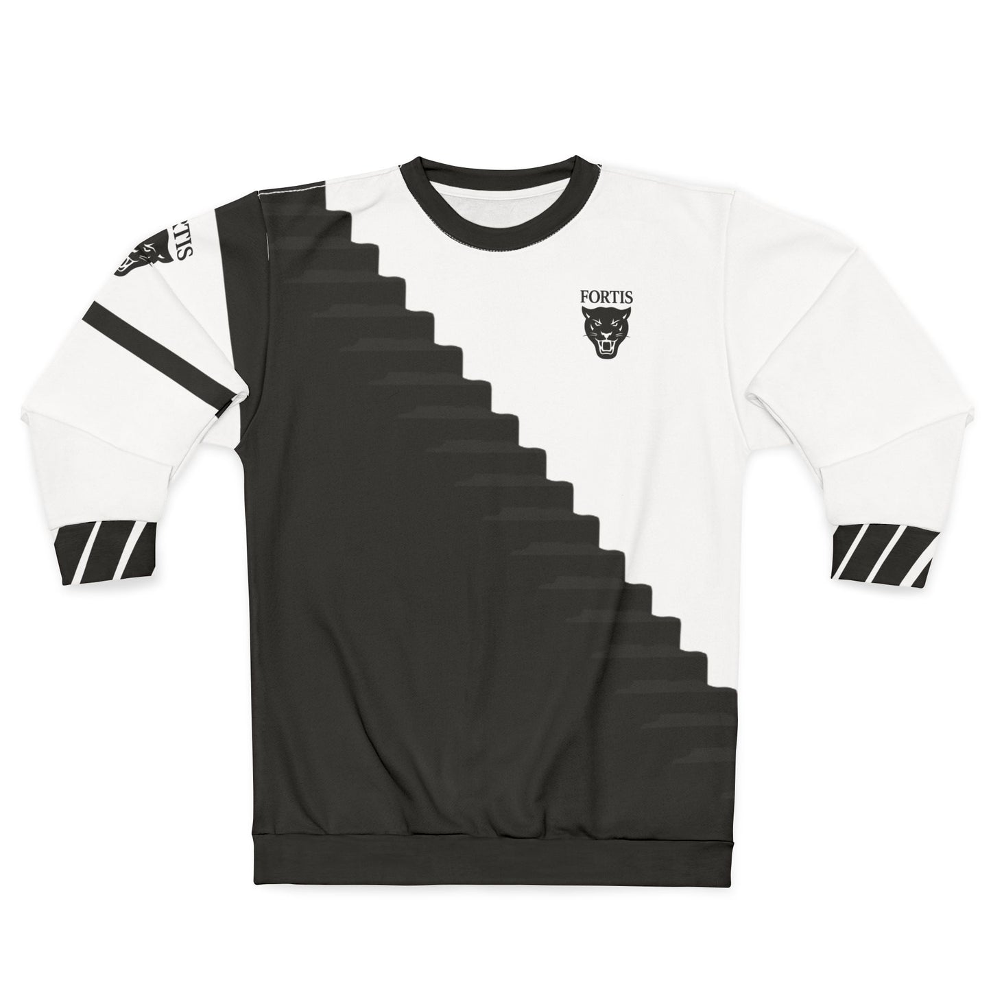 Black & White Diagonal Stair Sweatshirt — Fortis Logo Crewneck