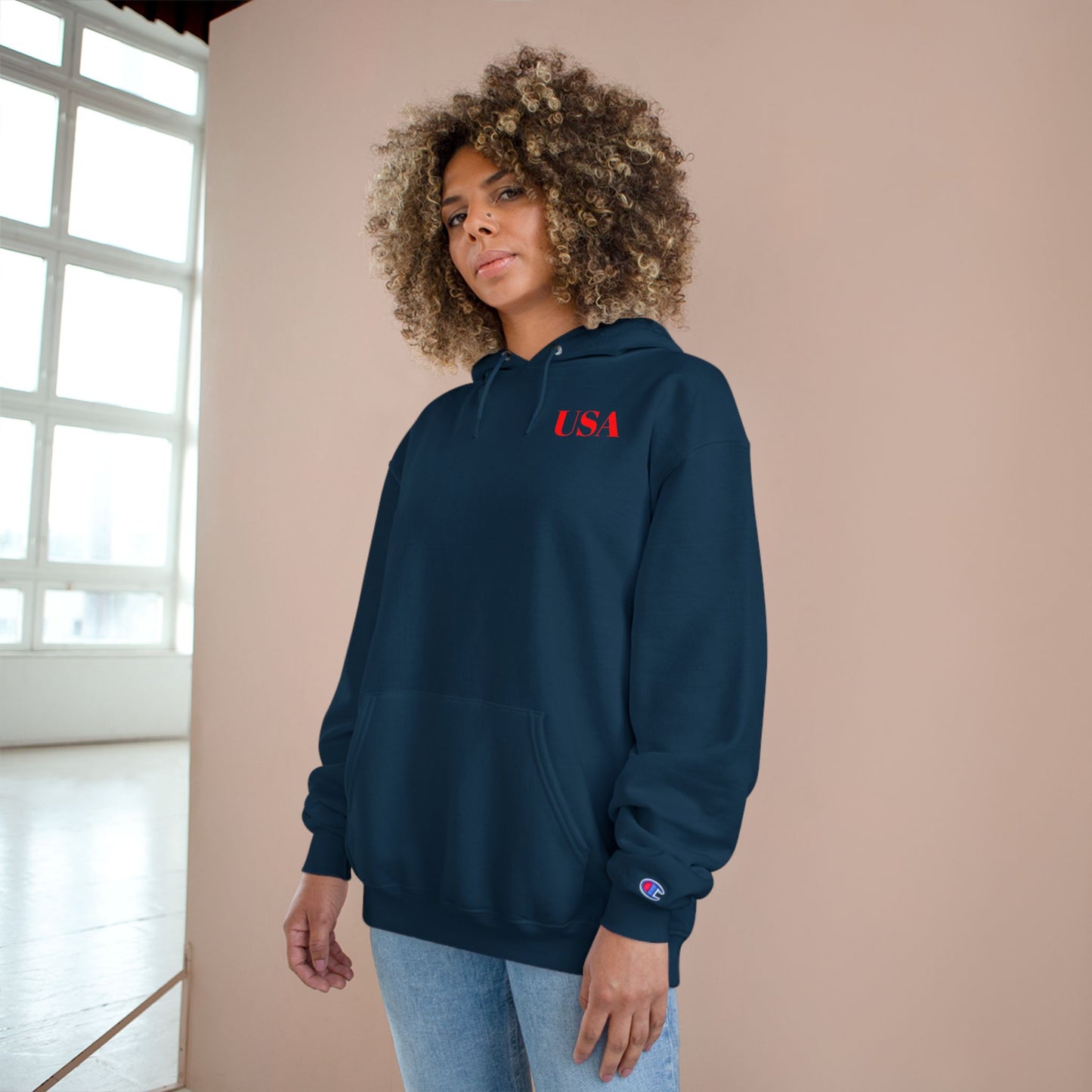 USA Hoodie — Minimal Patriotic Champion Hoodie