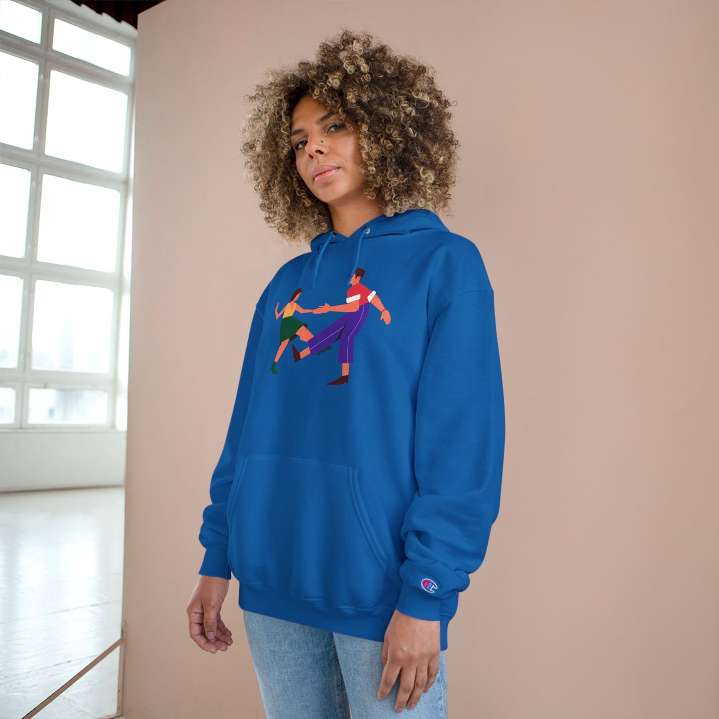 Dancing Couple Champion Hoodie — Retro Social Dance Graphic Pullover