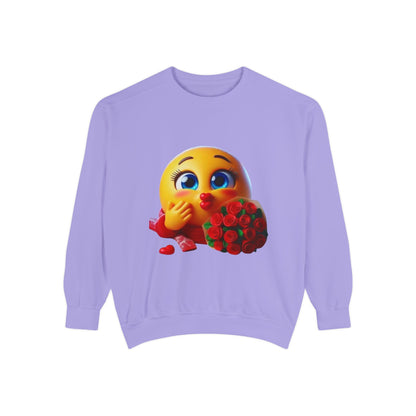 Kissing Emoji with Roses Sweatshirt — Cute Valentine’s Bouquet Graphic Sweatshirt