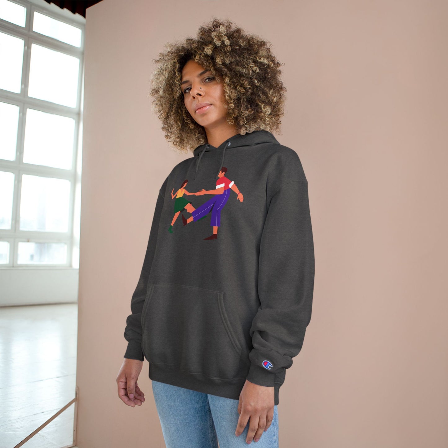 Dancing Couple Champion Hoodie — Retro Social Dance Graphic Pullover