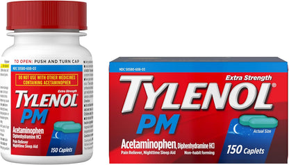 PM Extra Strength Nighttime Pain Reliever & Sleep Aid Caplets, 500 Mg Acetaminophen & 25 Mg Diphenhydramine Hcl, Relief for Nighttime Aches & Pains, Non-Habit Forming, 150 Ct