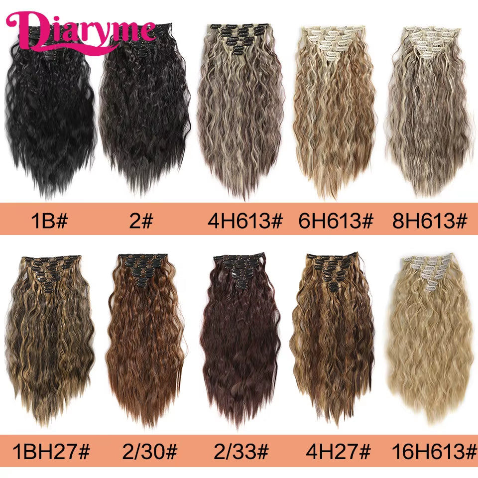Long Waves Hair Extensions Synthetic Wig Hairpieces 7 PCS Wavy Curly Clip in Hair Extension Natural Fake Hair Piece Half Wig