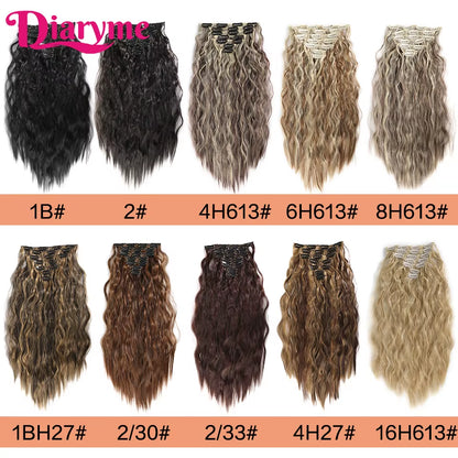 Long Waves Hair Extensions Synthetic Wig Hairpieces 7 PCS Wavy Curly Clip in Hair Extension Natural Fake Hair Piece Half Wig