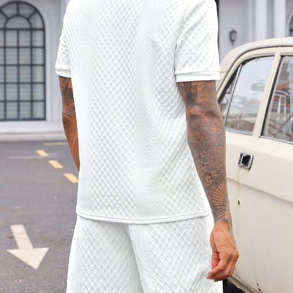Men's Clothes Summer Wear Jacquard Walf Checks Fabric Short Sleeve Shorts Suit