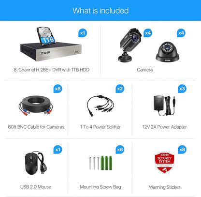 5MP Lite Home Security Camera System with 1TB Hard Drive,8Ch H.265+ CCTV Dvr,8Pcs 1080P 1920TVL Weatherproof Surveillance Cameras,80Ft Night Vision,Motion Alert,Remote Access for 24/7 Recording