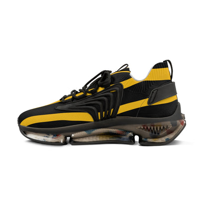 Men's Black & Yellow Striped Mesh Sneakers — Athletic Fashion Shoes with Bold Racing Stripe Design