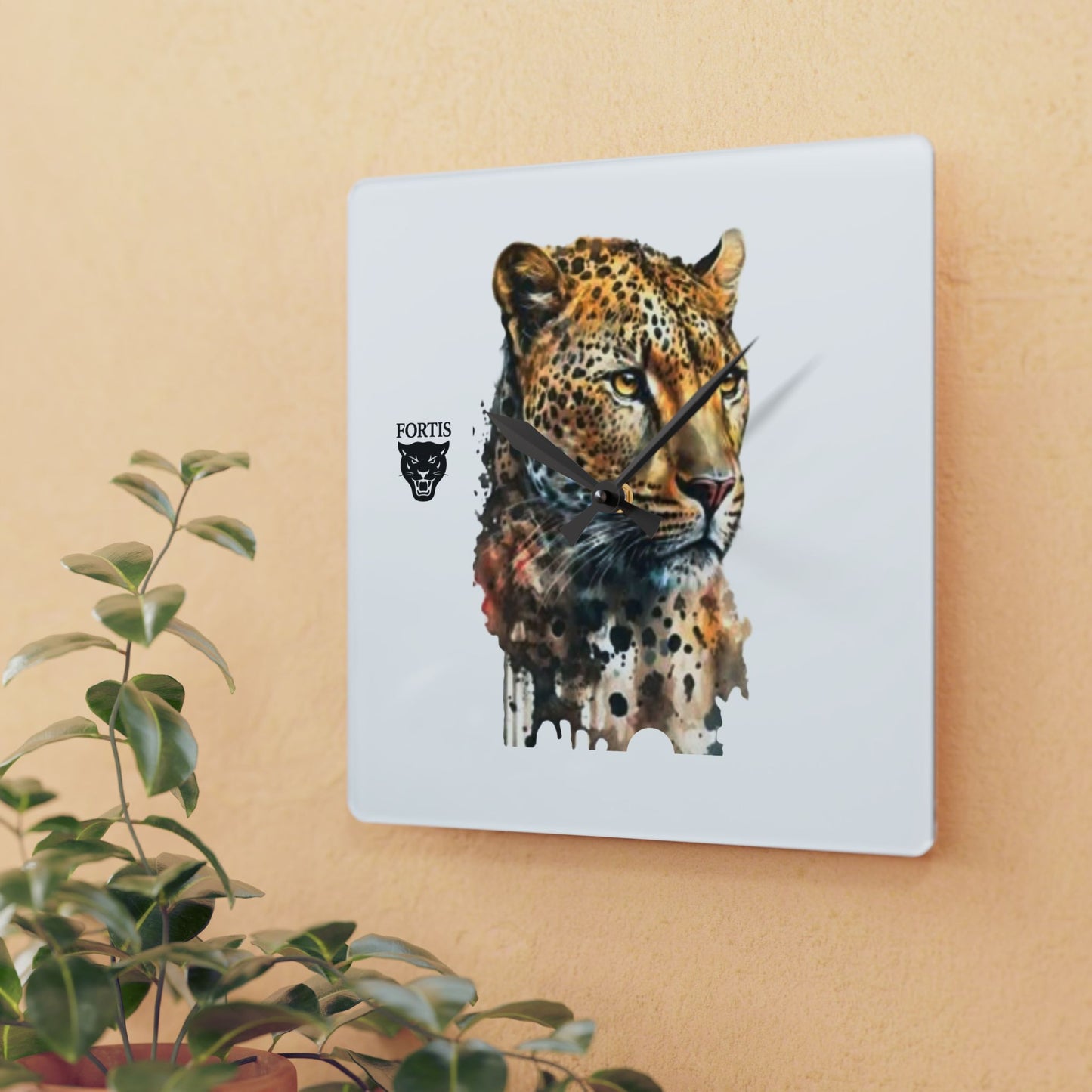 Leopard Watercolor Acrylic Wall Clock — Wildlife Art Home Decor