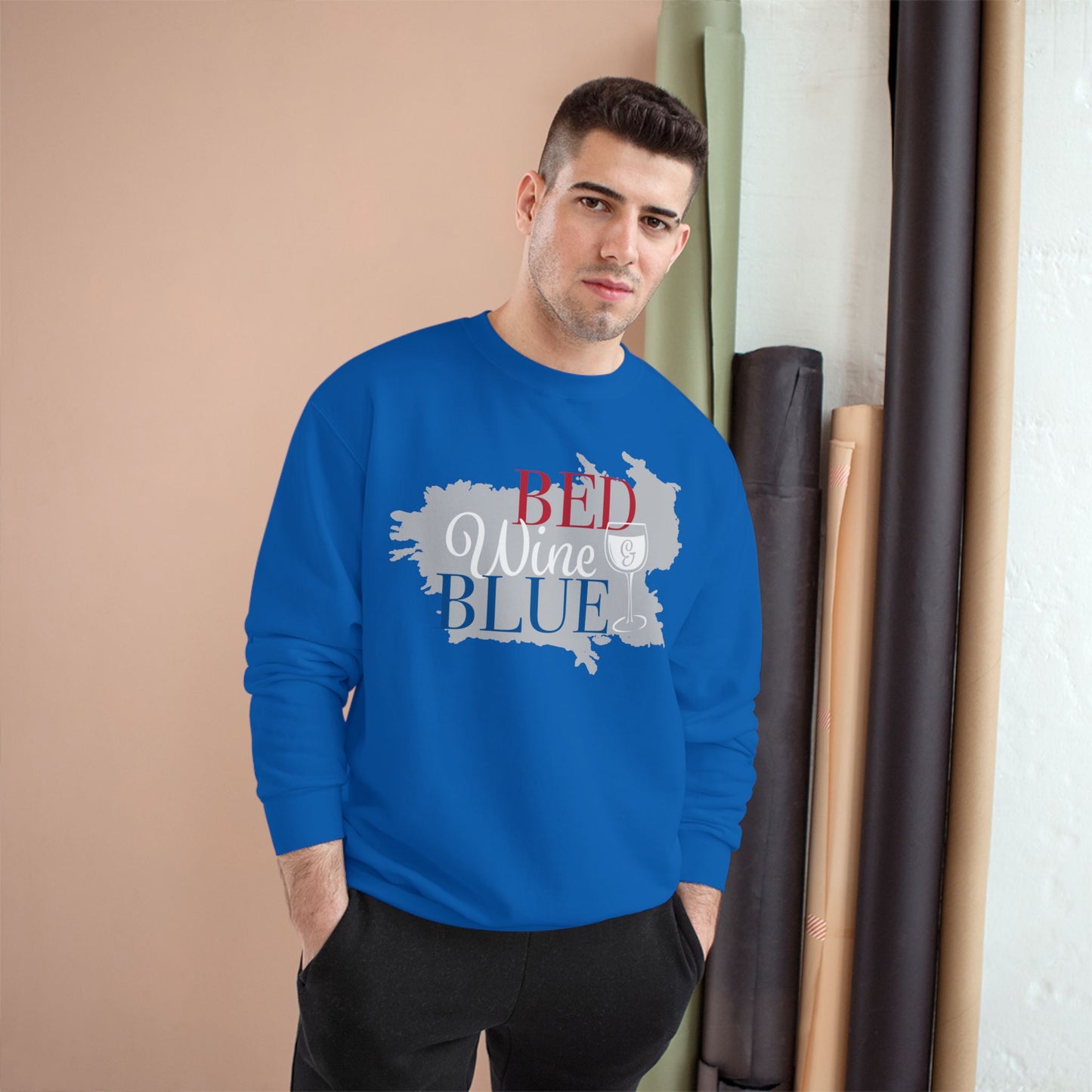 Red White & Wine Sweatshirt — Bed Wine Blue Graphic Crewneck