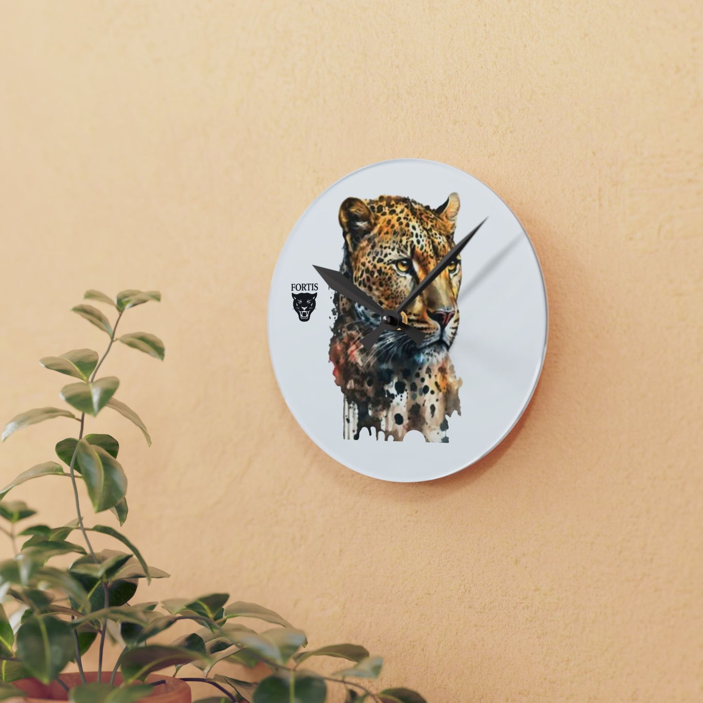 Leopard Watercolor Acrylic Wall Clock — Wildlife Art Home Decor