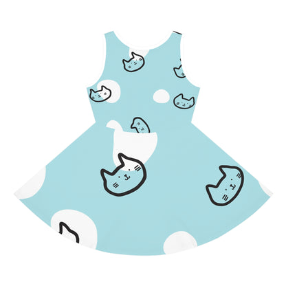 Cute Blue Cat Polka Dot Girls' Sundress
