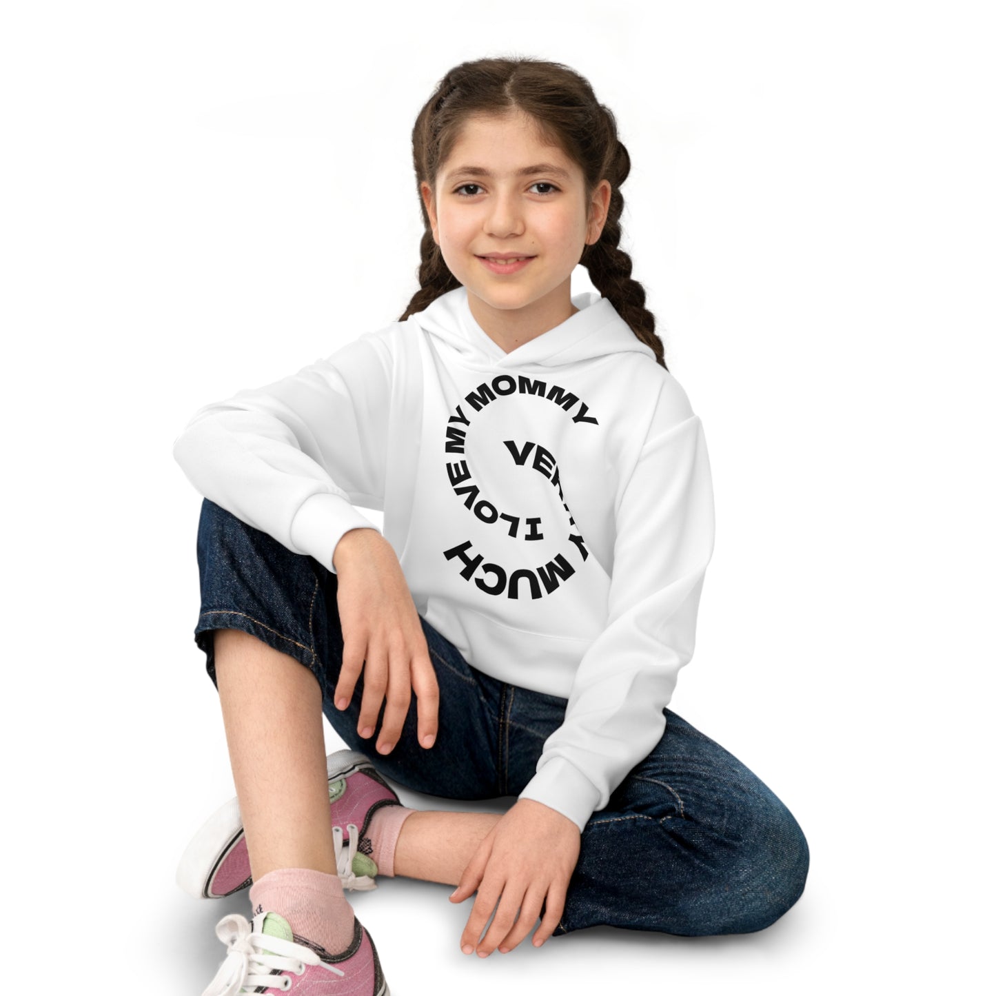 Kids Hoodie — 'I Love My Mommy Very Much' Circular Text Graphic