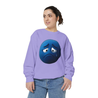 Sad Blue Emoji Sweatshirt – Cute Tear Drop Face Graphic Crewneck