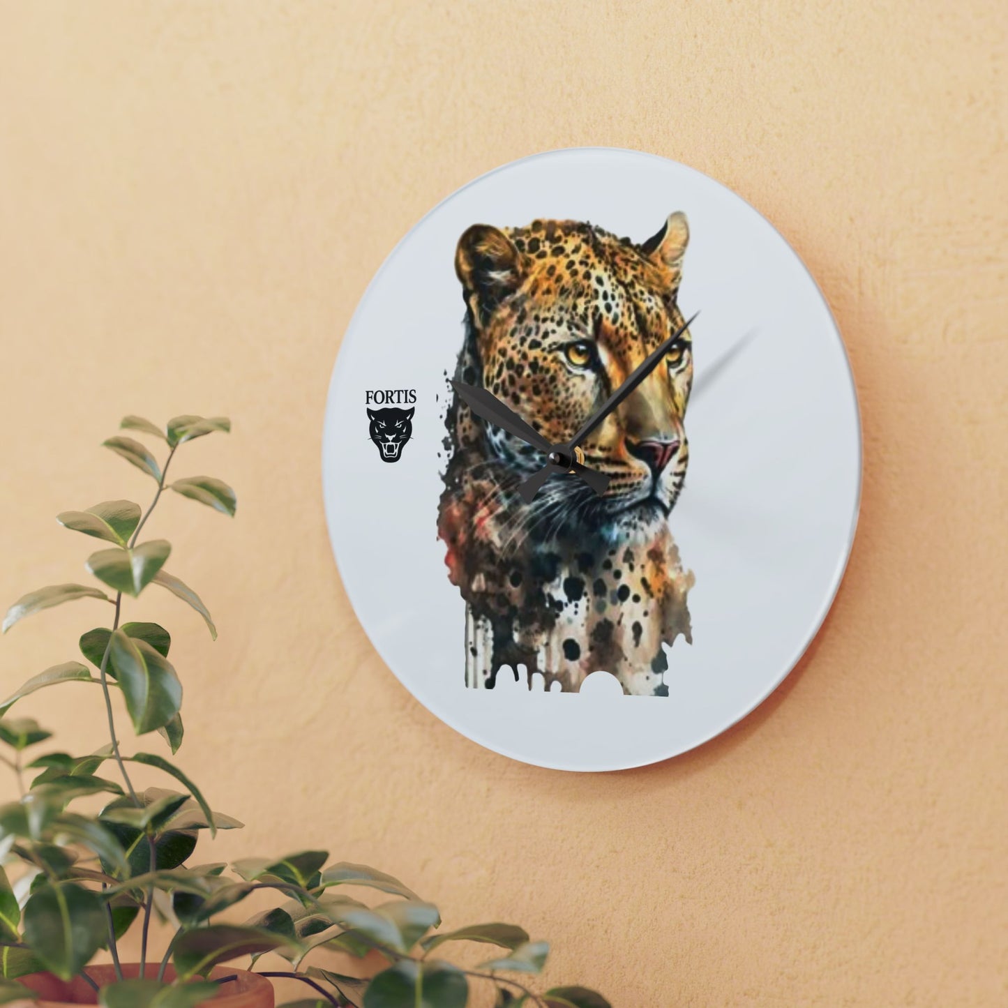 Leopard Watercolor Acrylic Wall Clock — Wildlife Art Home Decor