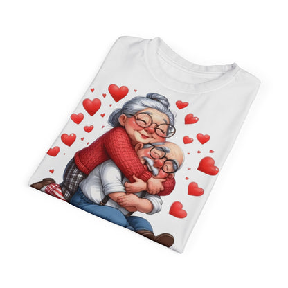Grandma & Grandpa Hug T-Shirt — Cute Elderly Couple Heart Illustration