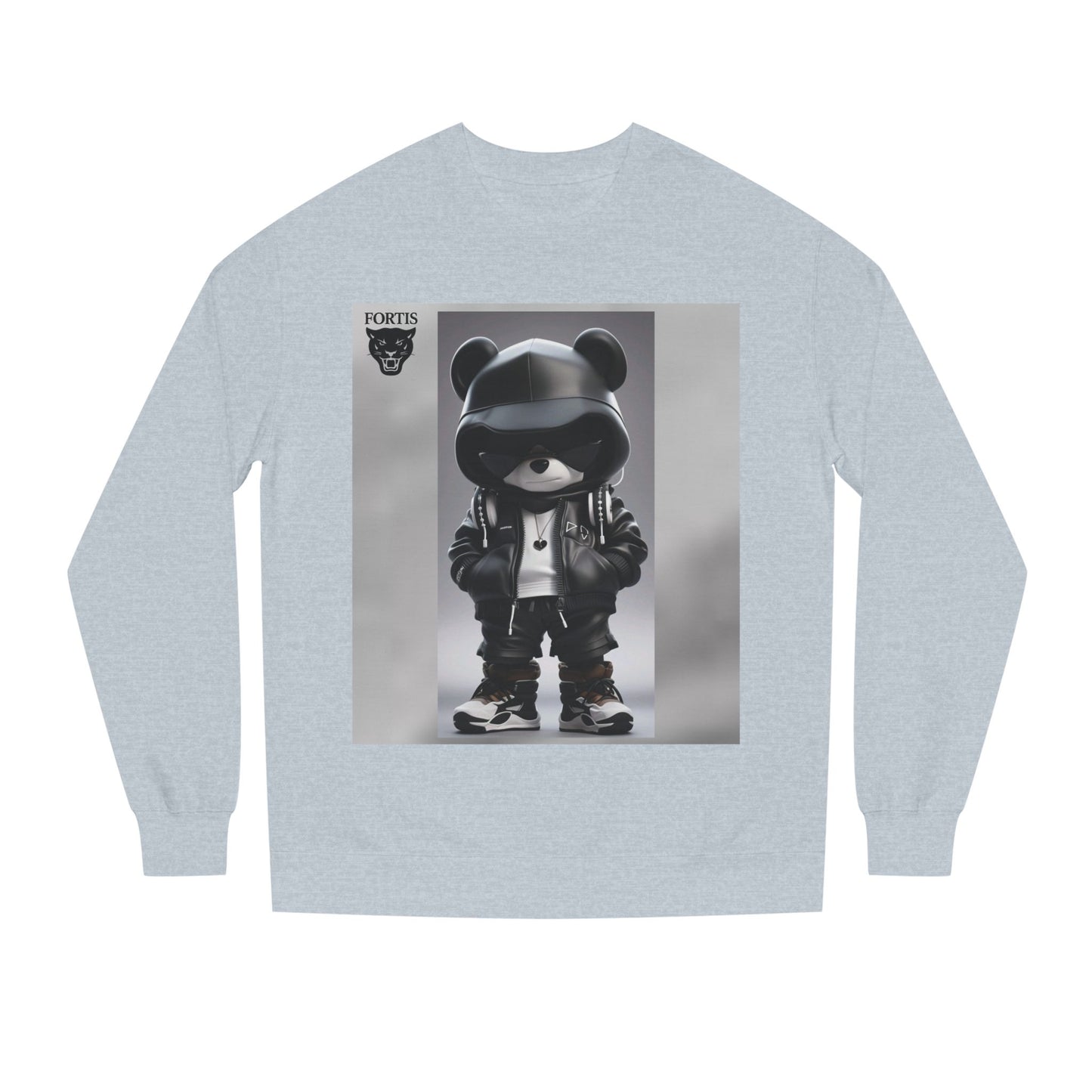 Streetwear Bear Graphic Sweatshirt — Black Hoodie Bear Illustration Crewneck