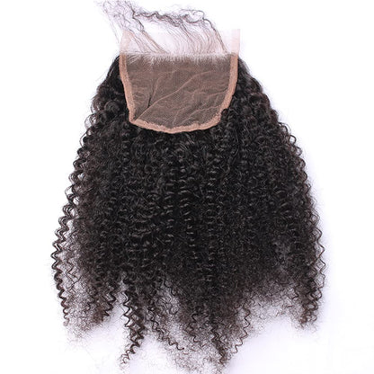 Nicewig 100% Raw Remy Virgin Mongolian 4B 4C Afro Kinky Curly Human Hair Lace Closure with Baby Hair 4"X4"Swiss Lace Free Part Bleached Knots 16"