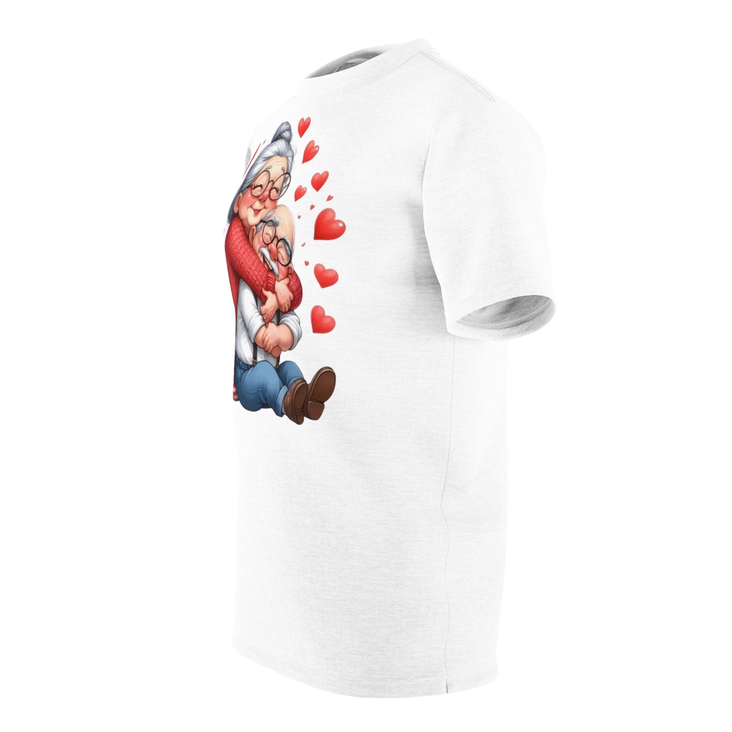 Grandma & Grandpa Hug T-Shirt — Cute Elderly Couple Heart Illustration
