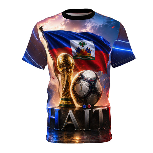 Haiti Soccer World Cup Tee — Haitian Flag & Trophy All-Over Print