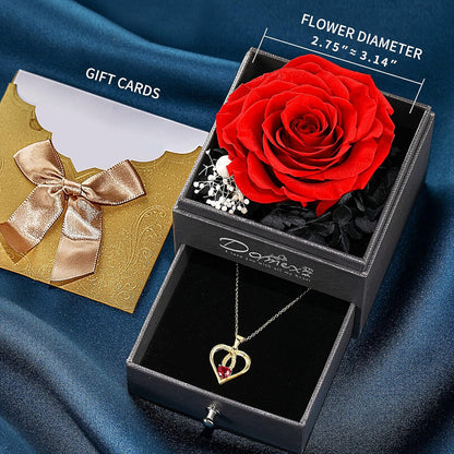 Preserved Real Rose with Eternal Love Necklace,21.65" Lengthen Chain,Anniversary Birthday Valentines Gift for Wife Her Girlfriend Mom Women Grandma Daughter Sister on Mothers Day Wedding Day