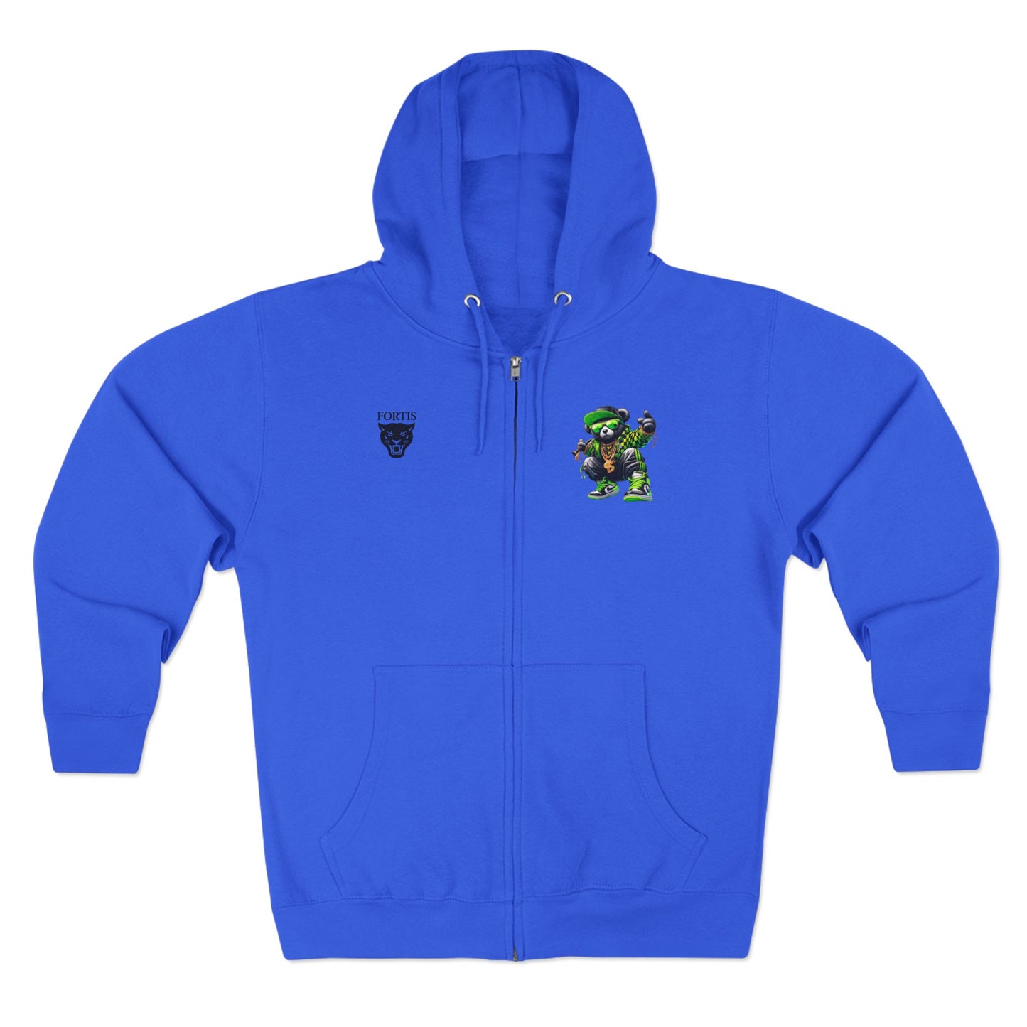 Streetwear Bear Zip Hoodie — Green Urban Teddy Graphic Zip-Up