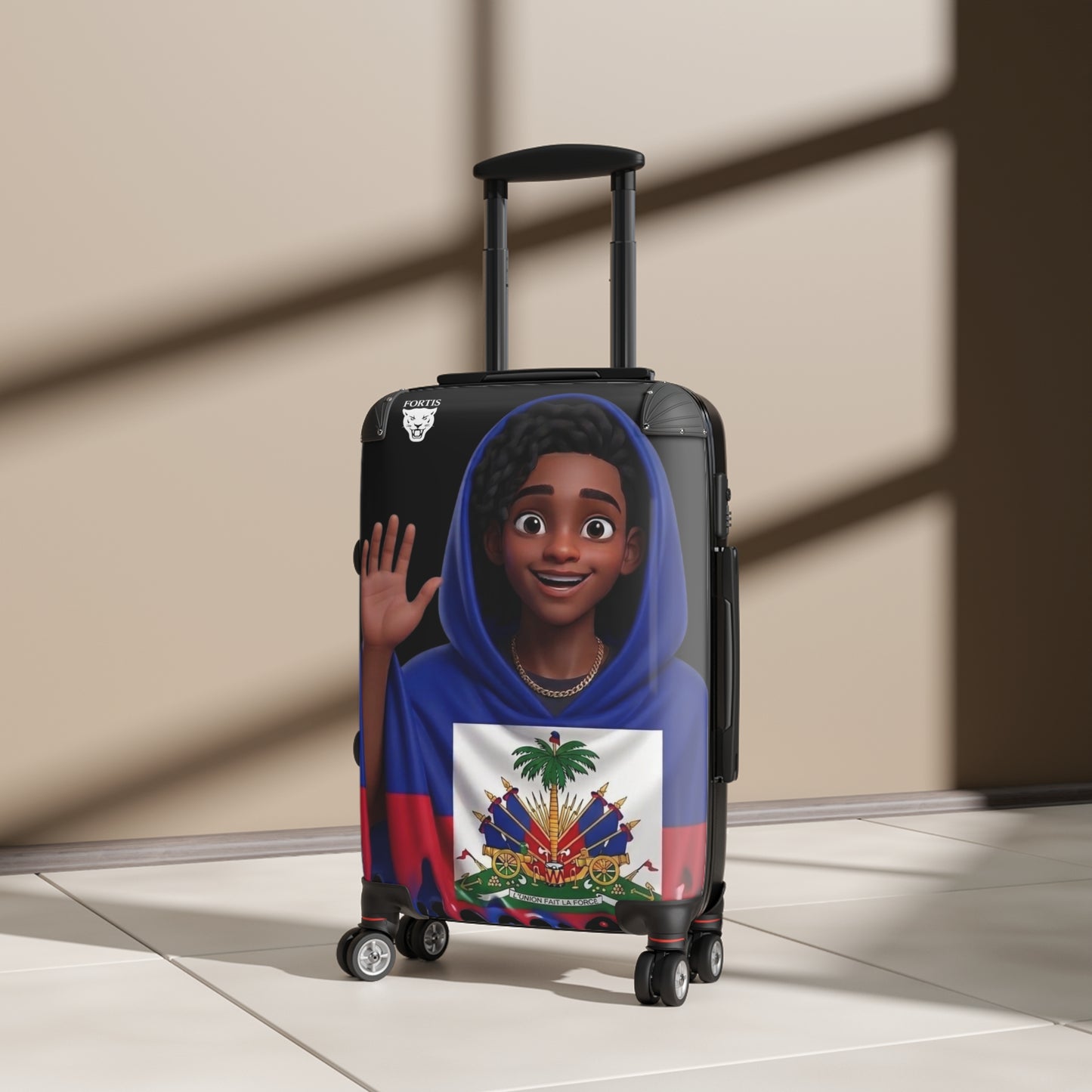 Haitian Flag Kids Suitcase – Cute Wave Cartoon Traveler Luggage for Family Trips & Holidays