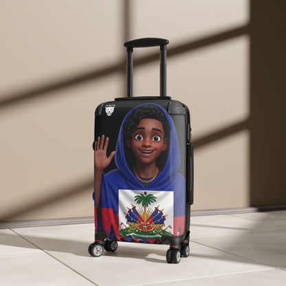 Haitian Flag Kids Suitcase – Cute Wave Cartoon Traveler Luggage for Family Trips & Holidays
