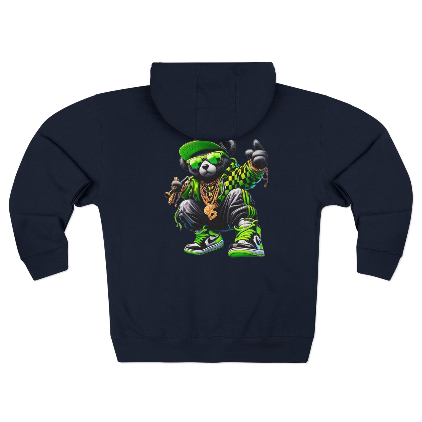 Streetwear Bear Zip Hoodie — Green Urban Teddy Graphic Zip-Up