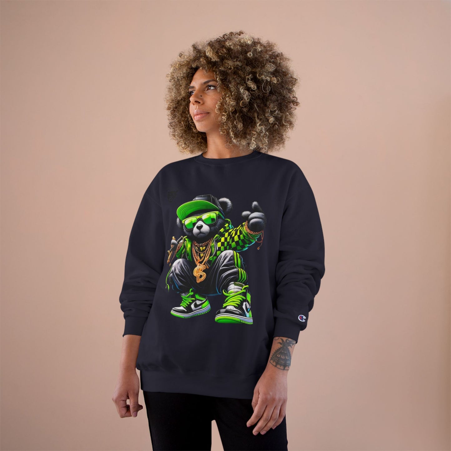 Hip Hop Bear Champion Sweatshirt — Streetwear Crewneck with ‘Champion’ Style Graphic