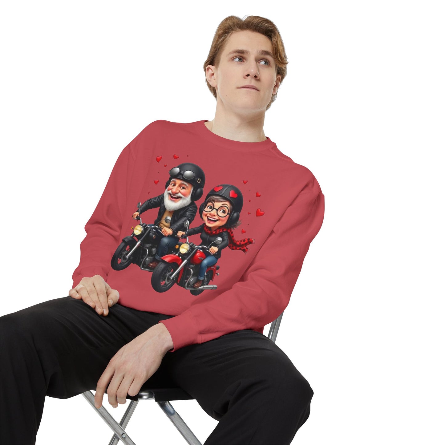 Couple Biker Sweatshirt — Cute Riding Grandparents with Hearts