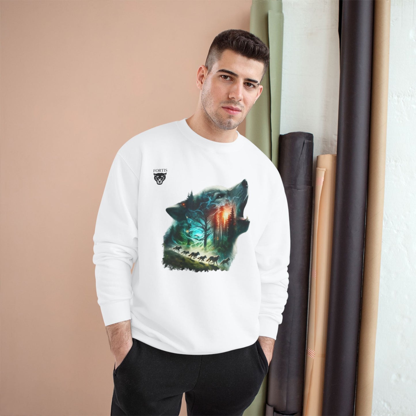 Wolf Silhouette Sweatshirt - Forest Night Nature Scene Crewneck