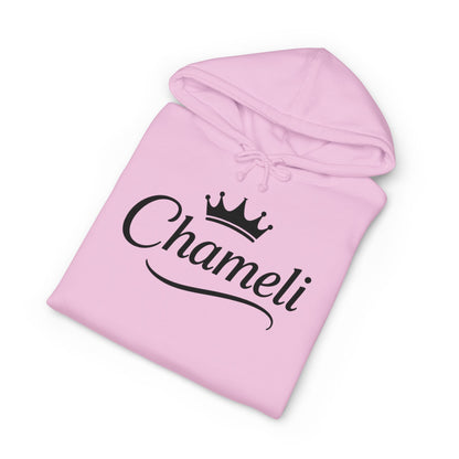 Chameli Crown Hoodie — Personalized Script Logo Pullover with Sleeve Crowns