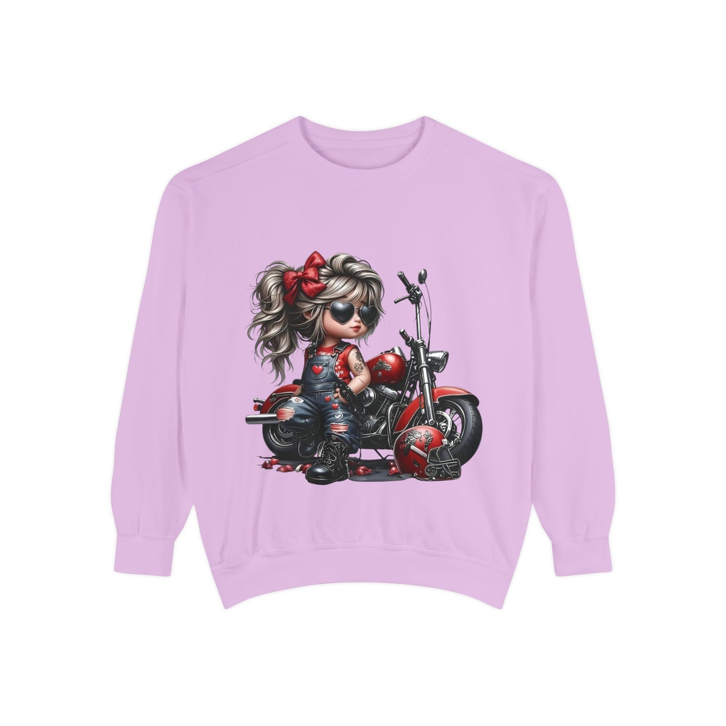 Retro Biker Girl Sweatshirt — Cute Motorcycle Crewneck
