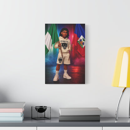 Classic Canvas Portrait Print — Youth Holding Nigeria & Haiti Flags