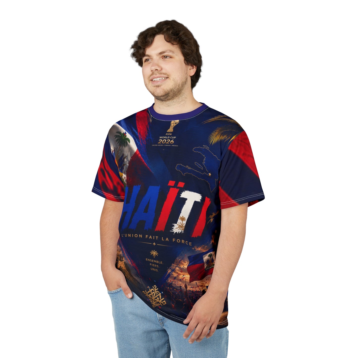 Haiti All-Over Print Tee — 'Haïti' Patriotic Soccer World Cup 2026 Design