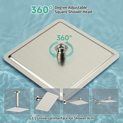 12 Inch Rain Shower Head, High Pressure Rainfall Showerhead Large Waterfall Shower Head Ultra Thin Water Saving, Brushed Nickel 304 Stainless Steel