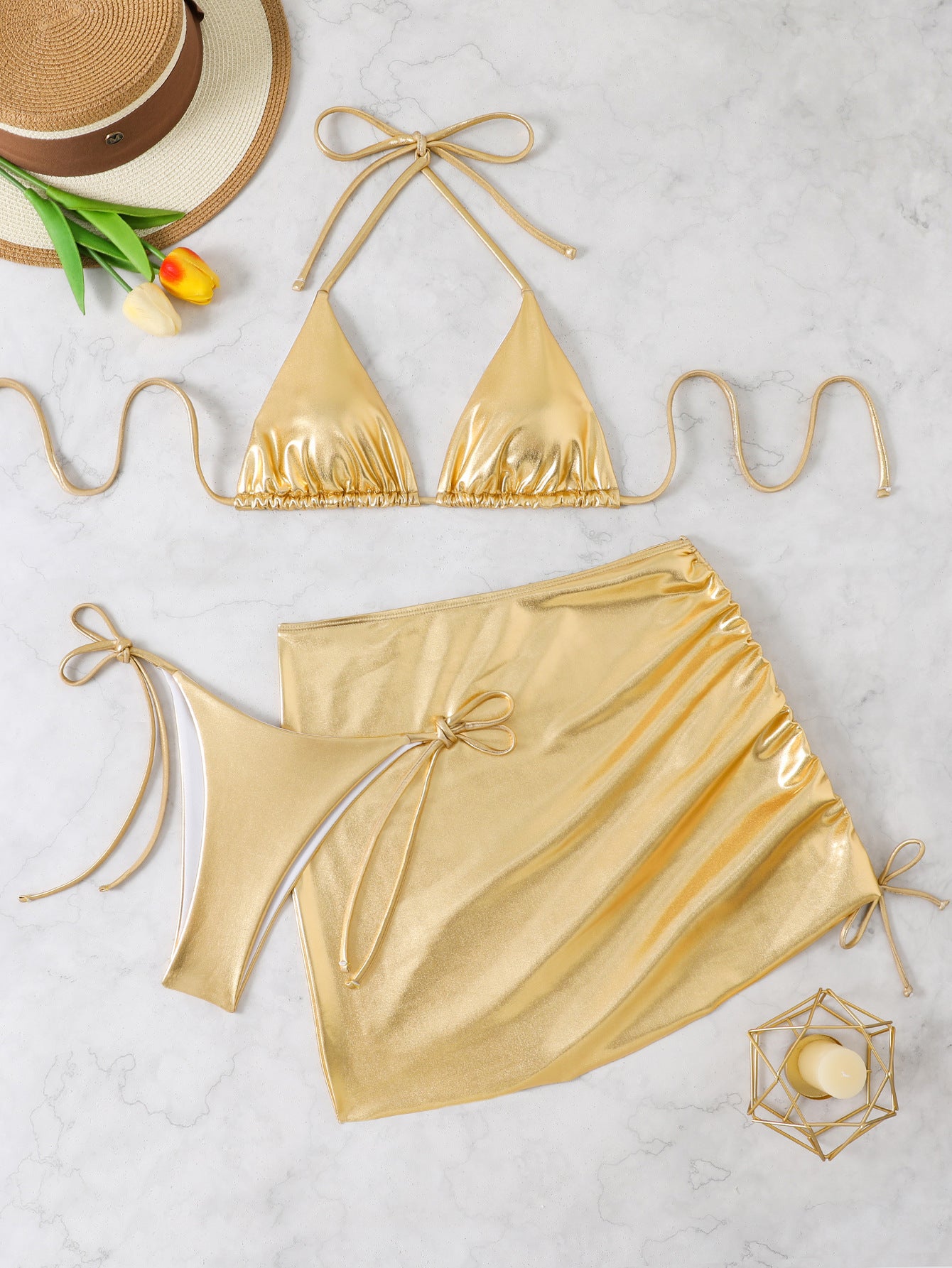 European And American Bikini Suit Sexy Slim Fit Shiny Surface Hot Girl Nightclub