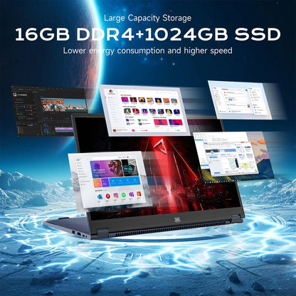 15.6In 2 in 1 Laptop Touchscreen 16GB DDR4 1TB SSD Tablet Computer with 6-Core 8-Thread Intel I3-1215U Processor, 360° Flip, FHD IPS