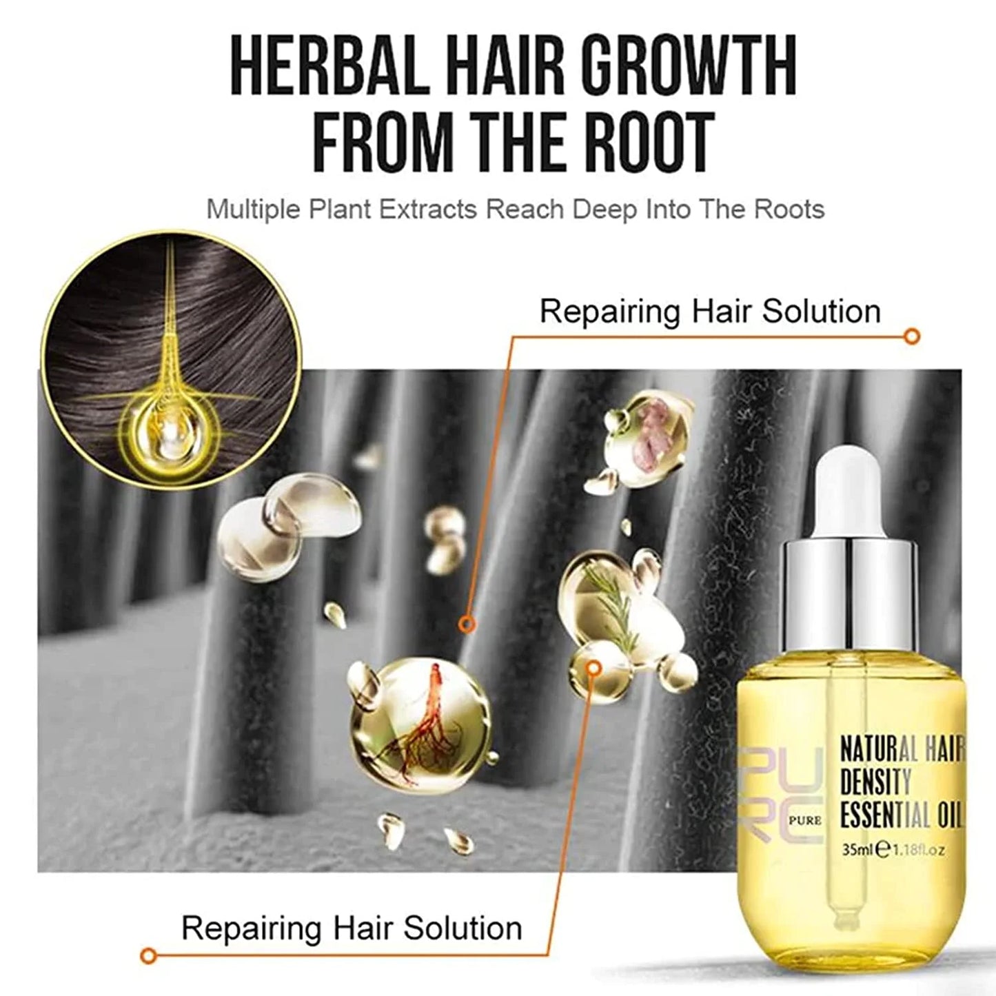 PURC High Hair Growth, Purc Oil for Hair Growth, HOVO Hair Density Essential Oil, Natural Hair Regrowth Serum, Anti-Frizz Hair Serum, Reduce Dry Hair Care Essential Oil for Women Men