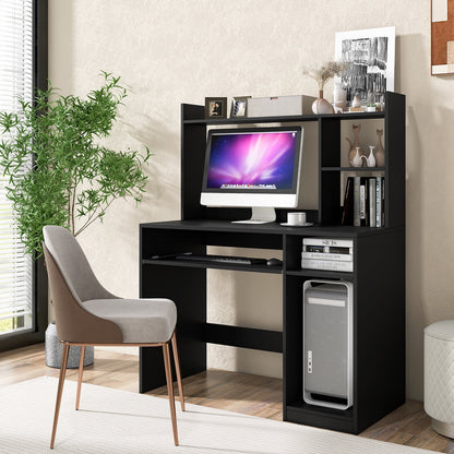 Computer Desk PC Laptop Study Table Bookcase Workstation Shelves&Keyboard Tray
