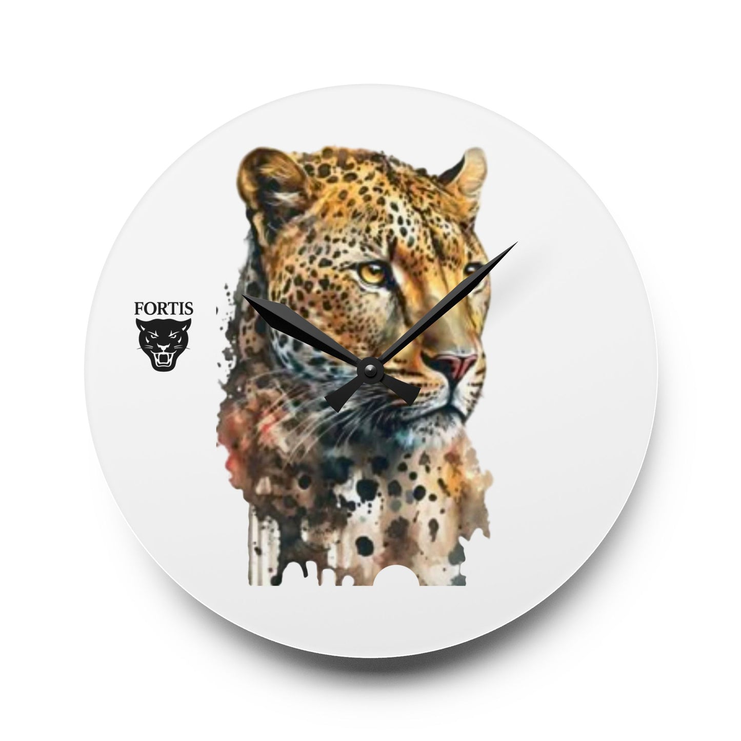 Leopard Watercolor Acrylic Wall Clock — Wildlife Art Home Decor