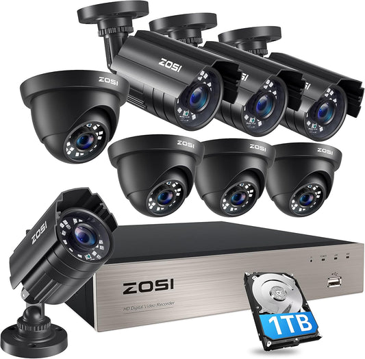 5MP Lite Home Security Camera System with 1TB Hard Drive,8Ch H.265+ CCTV Dvr,8Pcs 1080P 1920TVL Weatherproof Surveillance Cameras,80Ft Night Vision,Motion Alert,Remote Access for 24/7 Recording