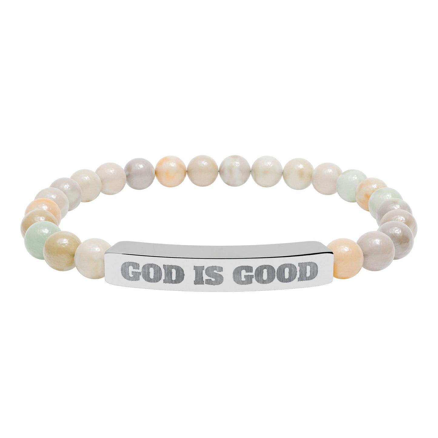 Engraved 'God Is Good' Natural Stone Stretch Bracelet
