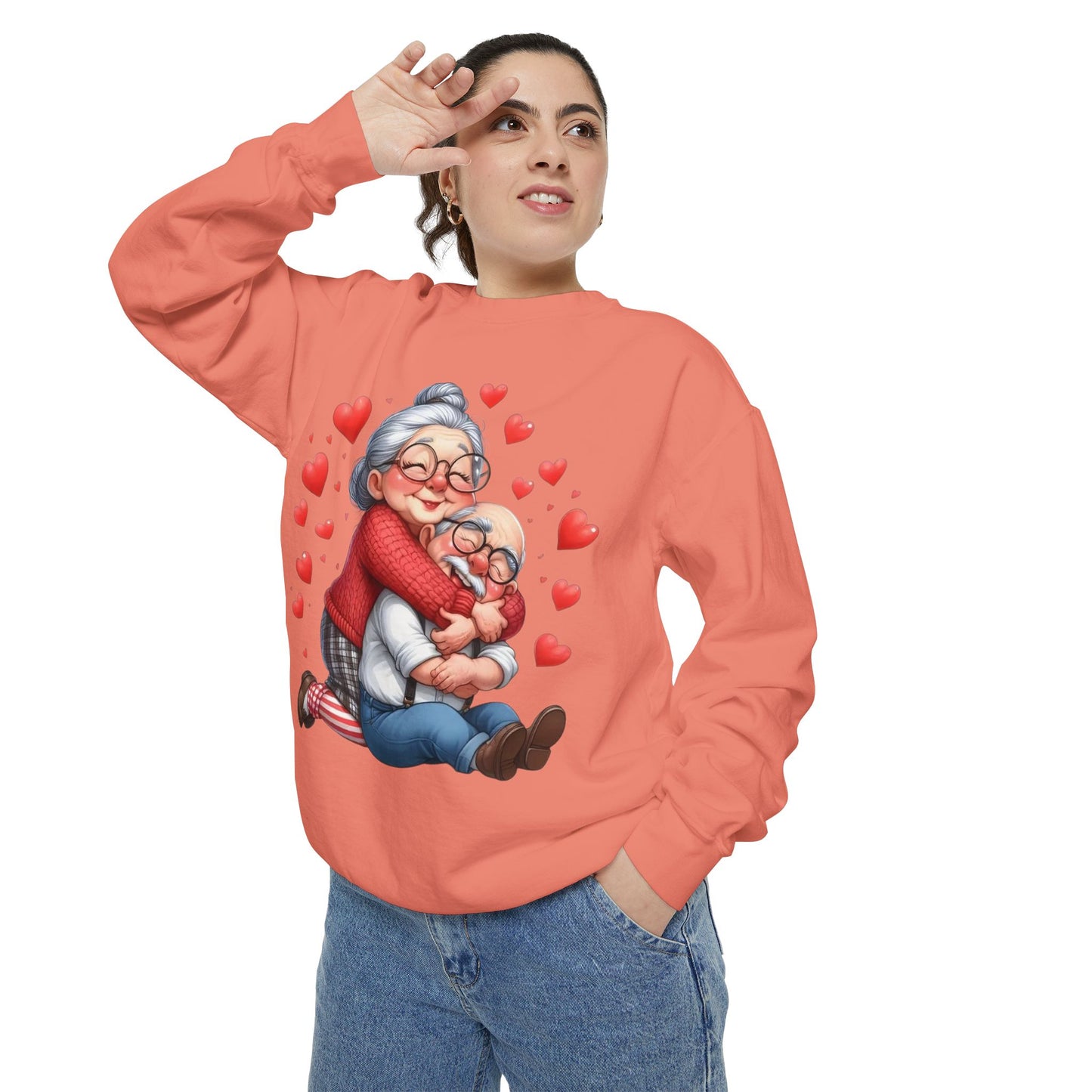 Grandma Hug Sweatshirt — Cute Grandma & Child Illustration with Hearts