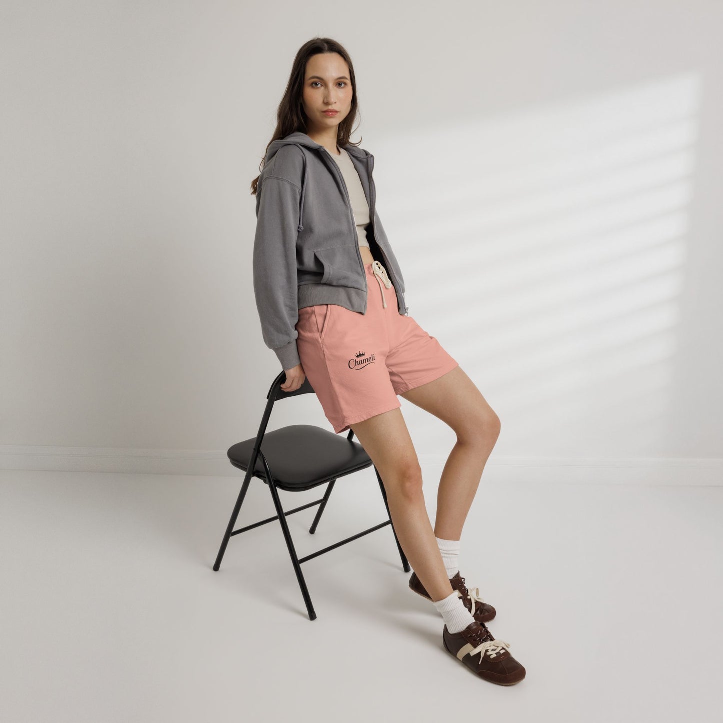 Sweat Shorts — 'Chameli' Crown Logo Lightweight Fleece Lounge Shorts